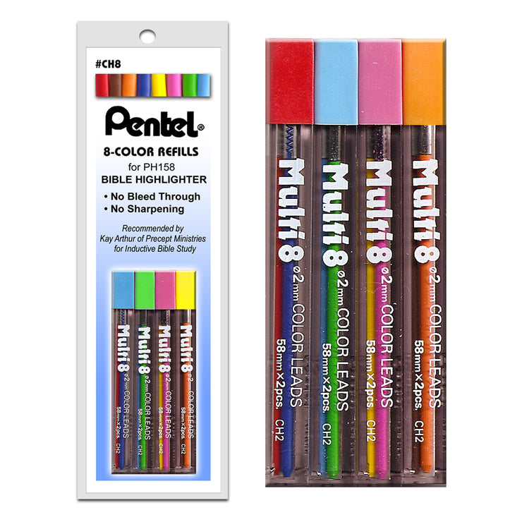 Recambios para lápices de mina Pentel Arts®, 2,0 mm, colores variados, paquete de 8