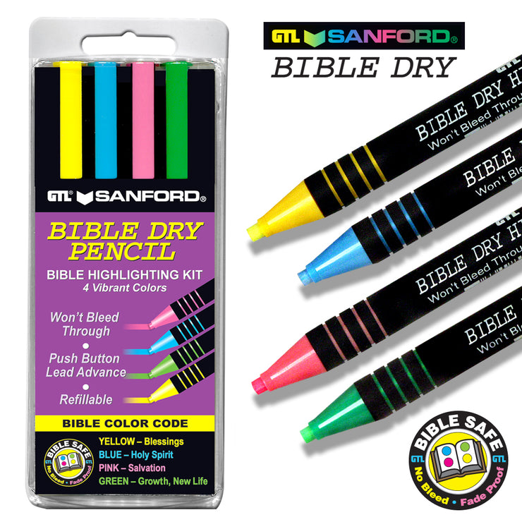 Lápiz resaltador seco Bible recargable en 3 colores: amarillo, rosa o azul ~ Cantidad única (1)