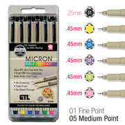 Pigma Micron 01 Fine Point & 05 Medium Point Bible Study Pen Kit | No Smearing or Fading | Bible Safe | Artist Pens | No Bleed Pigmented Ink (Set of 6) | New Packaging