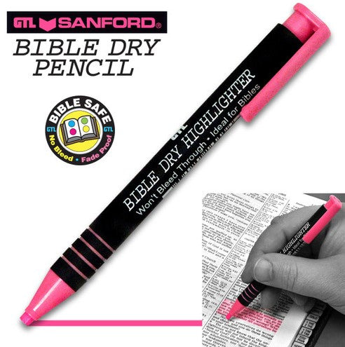 Refillable Bible Dry Highlighter Pencil in 3 Colors: Yellow, Pink, or Blue ~ Single Qty (1)
