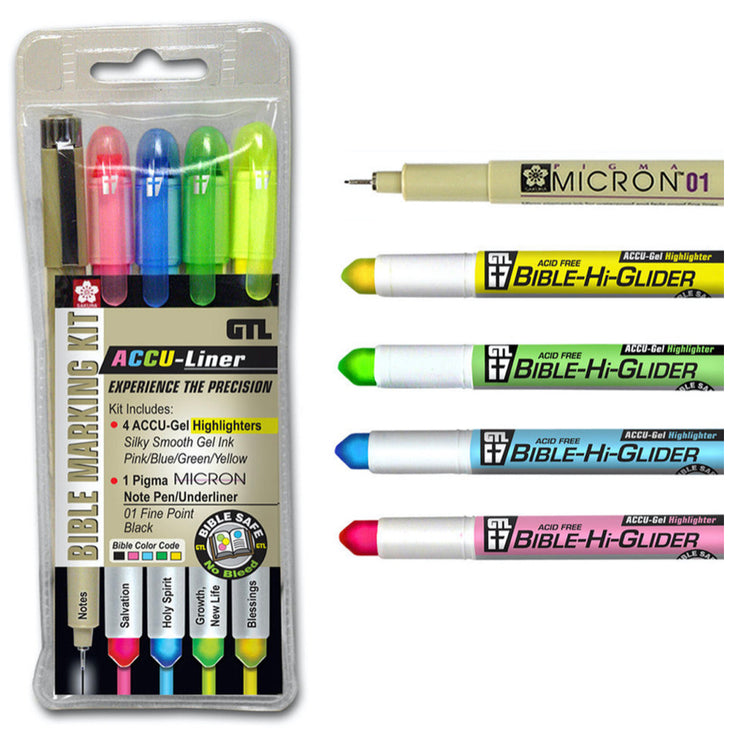 Bible Accu-Liner/gel Highlighter Set w/Micron Pen & Ruler (6 piece set ...