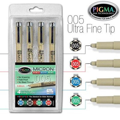 Pigma Micron Bible Note Pens 005 In 4 Ultra-Fine Colors Blue/Black/Gre – OA  Publishing