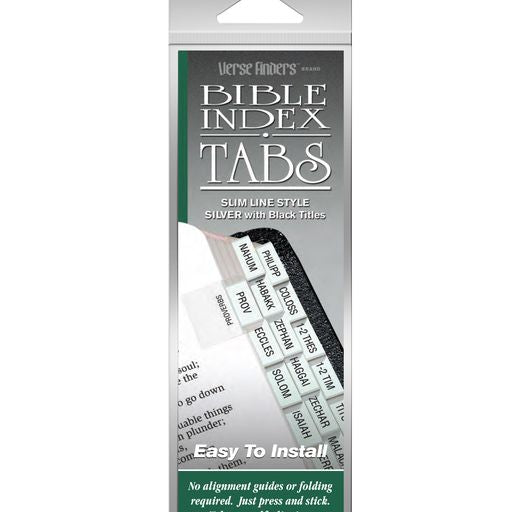 Verse Finders Bible Books Index Tabs Slim Line Style - Silver with Black Titles