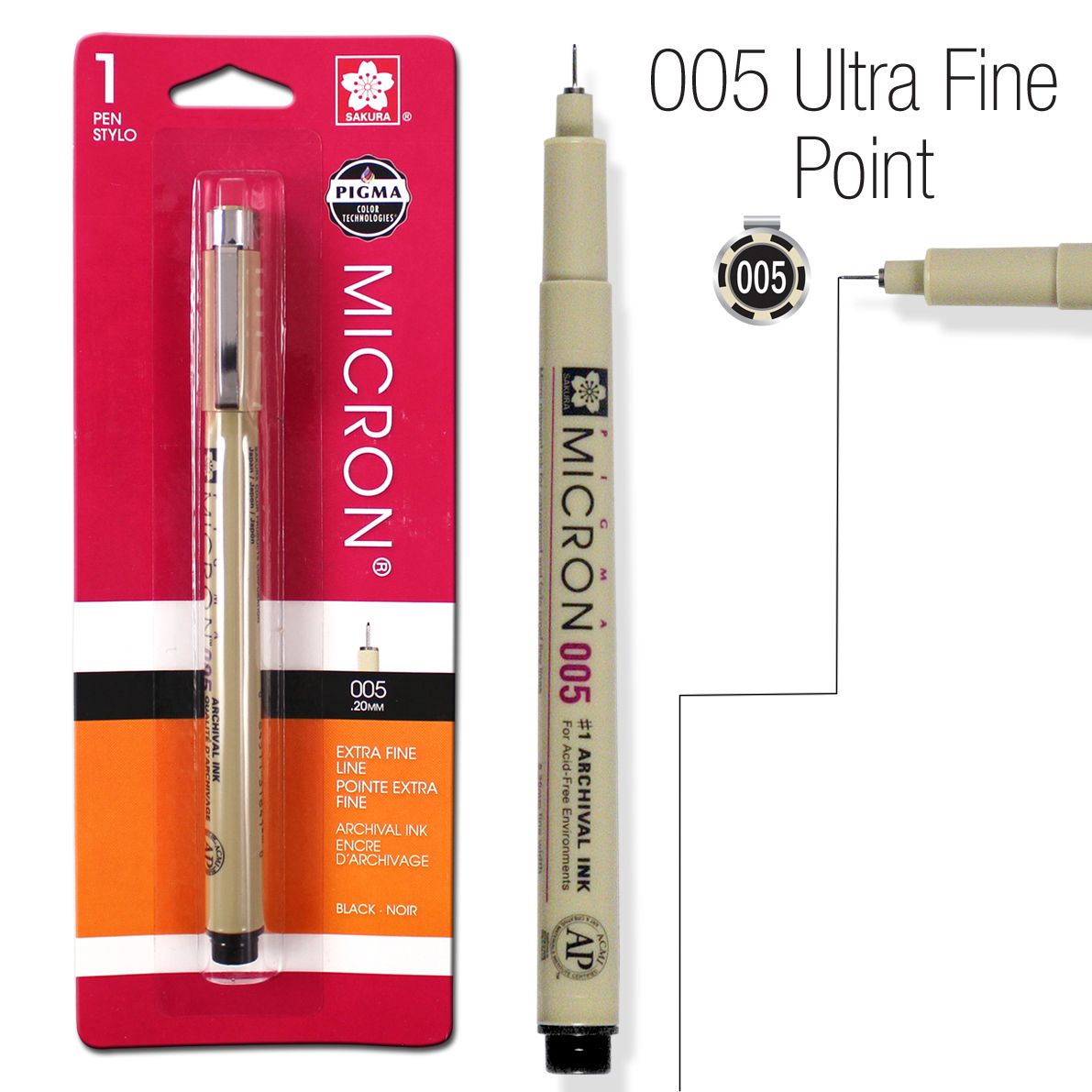 Bolígrafo de tinta Sakura Pigma Micron Ink 005, punta extrafina de