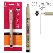 Bolígrafo de tinta Sakura Pigma Micron Ink 005, punta extrafina de 0,20 mm, negro; Ideal para colorear, bolígrafos de estudio bíblico, estudio bíblico inductivo (cantidad 1)